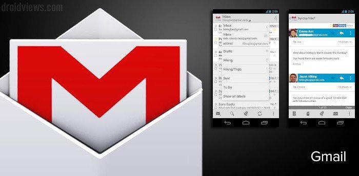 Gmail 4.2 Update Accompanies Some New Enhancements - Logo Of Gmail 4.2 With Screenshots Of Features - Droid Views