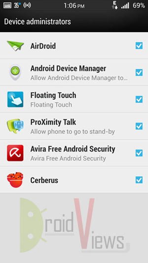 device administrator settings htc
