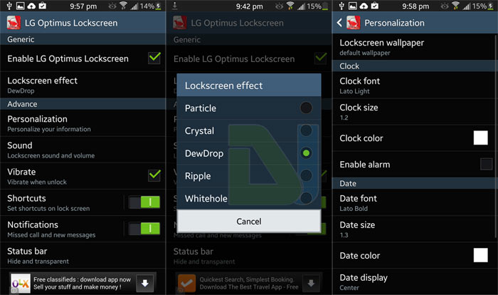 LG G2 lockscreen settings