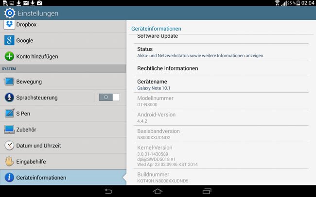 Galaxy Note 10.1 Android 4.4.2 KitKat