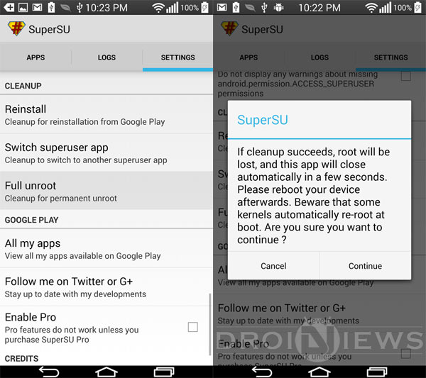 Unroot Android Devices super su