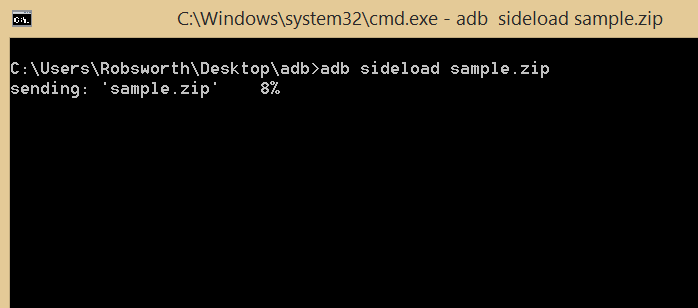 adb sideload command window