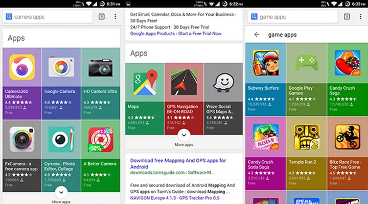 Android App Search Results