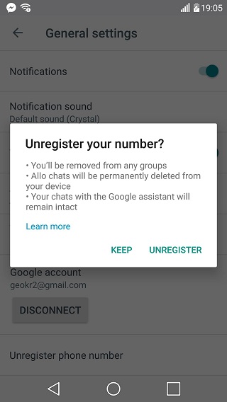 google allo unregister