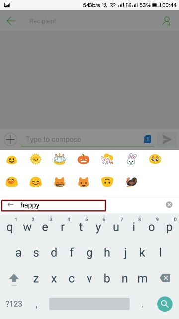 Search for an Emoji using a term for example "Happy"
