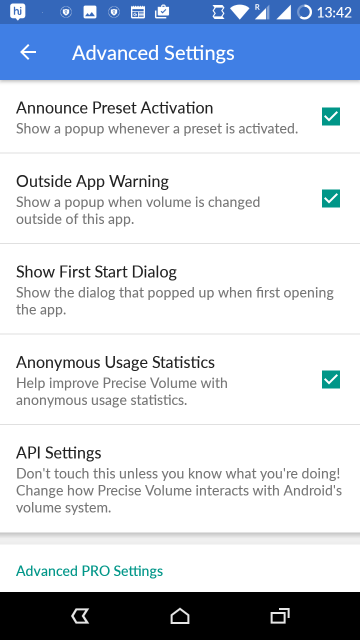 Precise Volume advanced settings