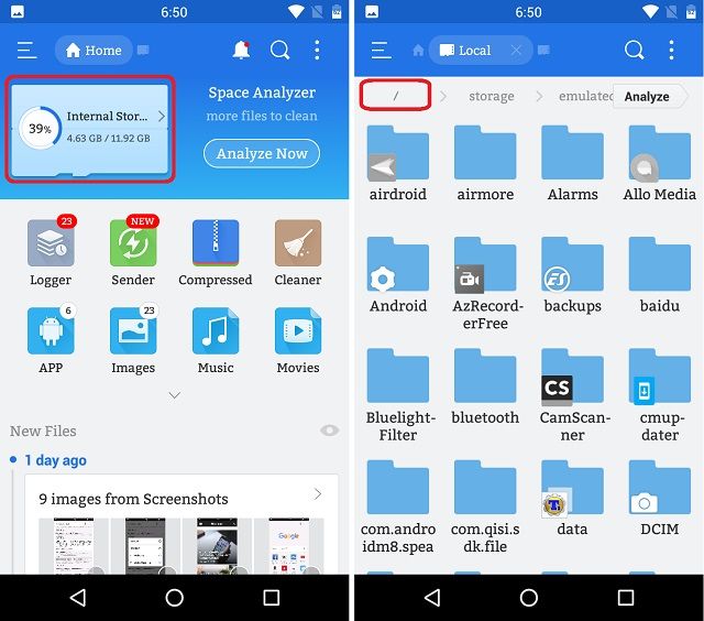 view storage in file manager