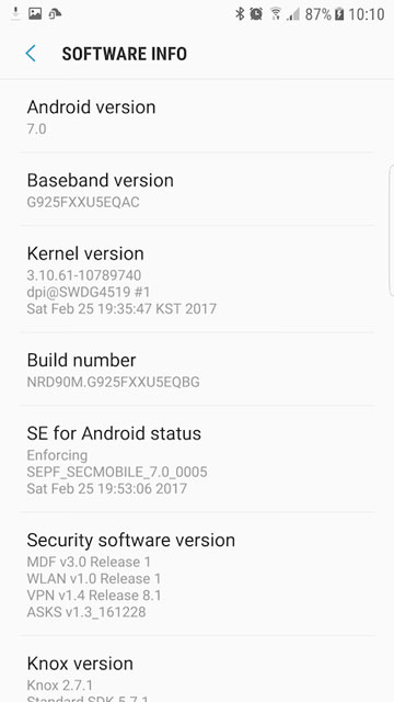 galaxy s6 nougat software info