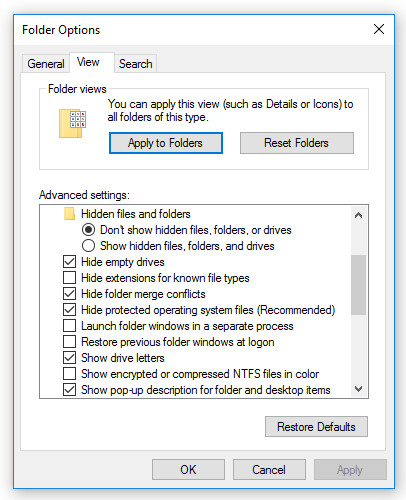windows file explorer settings