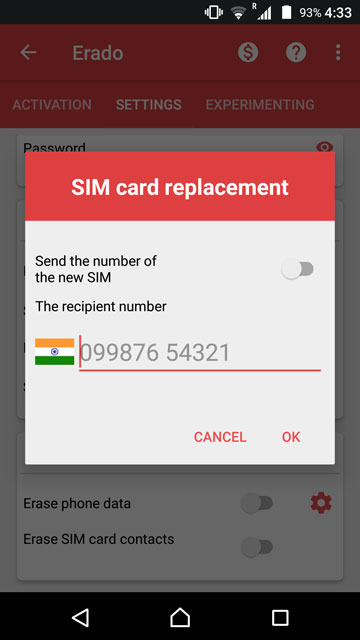 wipe data on sim card replacement