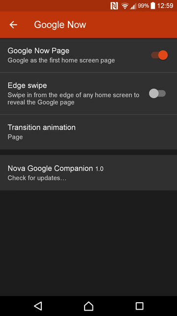 Google Now Launcher settings
