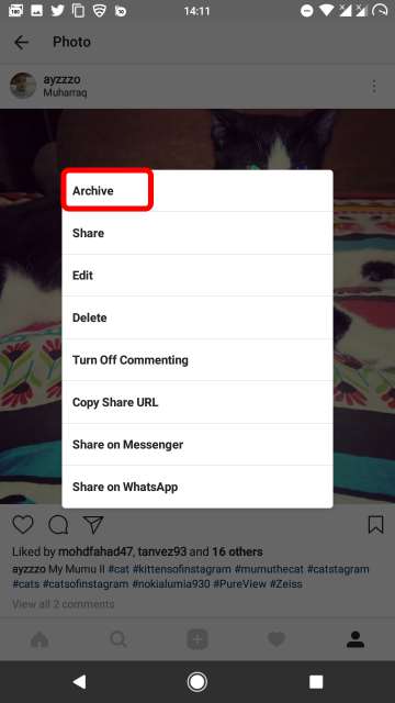 Archive posts in Instagram