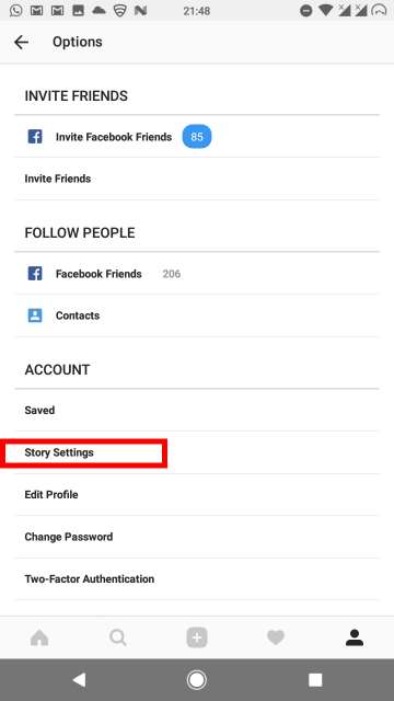 Hide Instagram stories