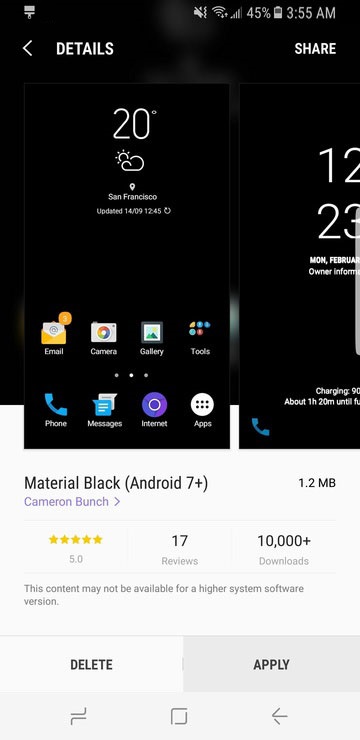 System-wide Dark Theme For Samsung Galaxy S8 Without Root