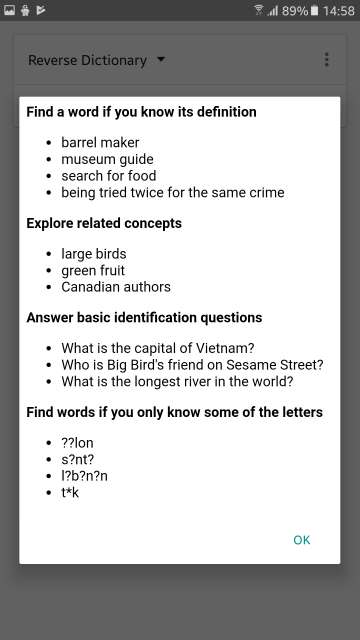 Reverse Dictionary app