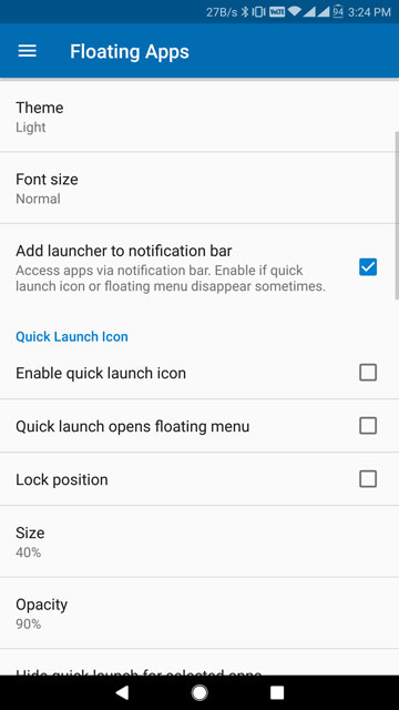 floating apps settings