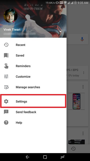 Google Search setings