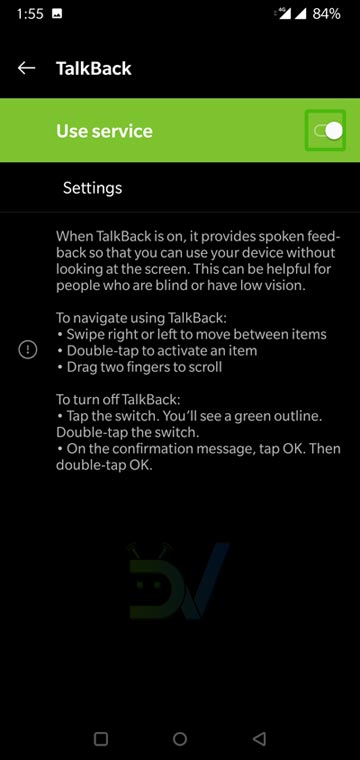 Disable TalkBack on Android