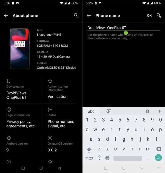 Change Android Device Name phone name oneplus 6
