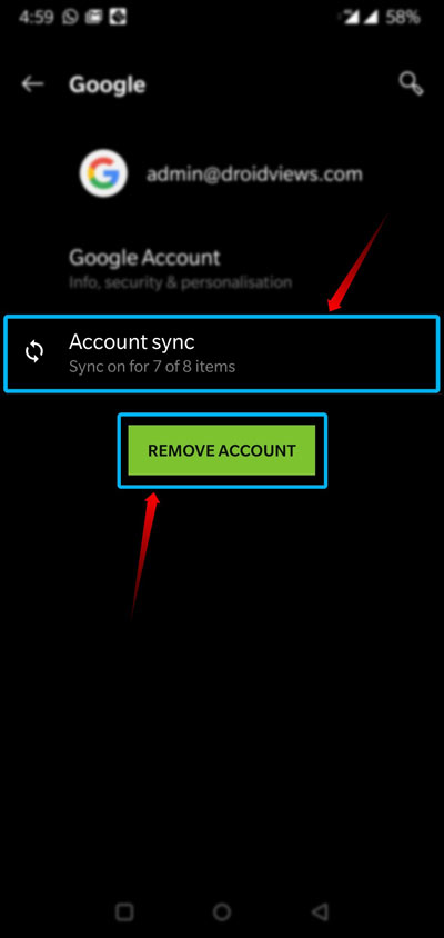 remove google account android settings