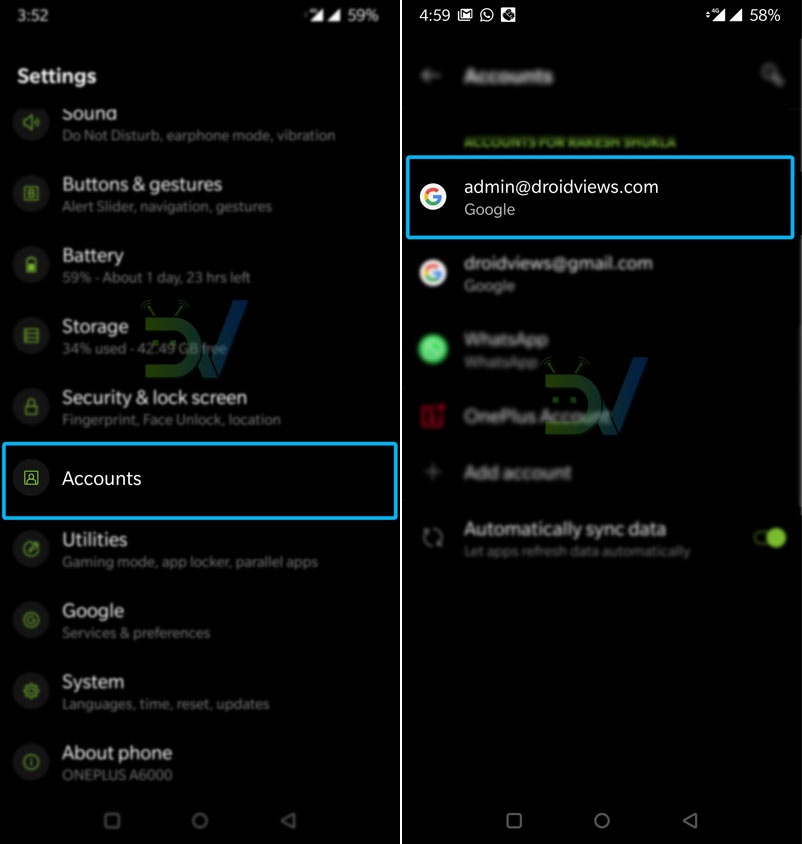 android settings account option