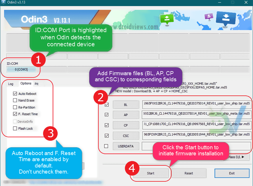 odin firmware flash screen