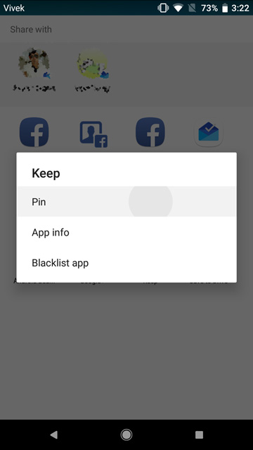 Pin apps to the share menu