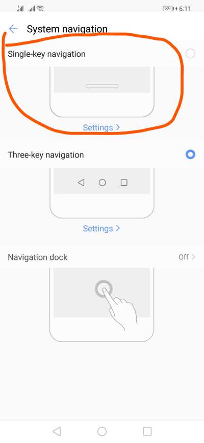 single key navigation huawei