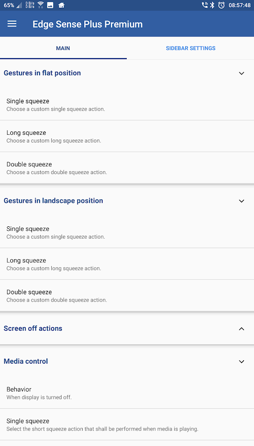 Edge Sense Plus customization options