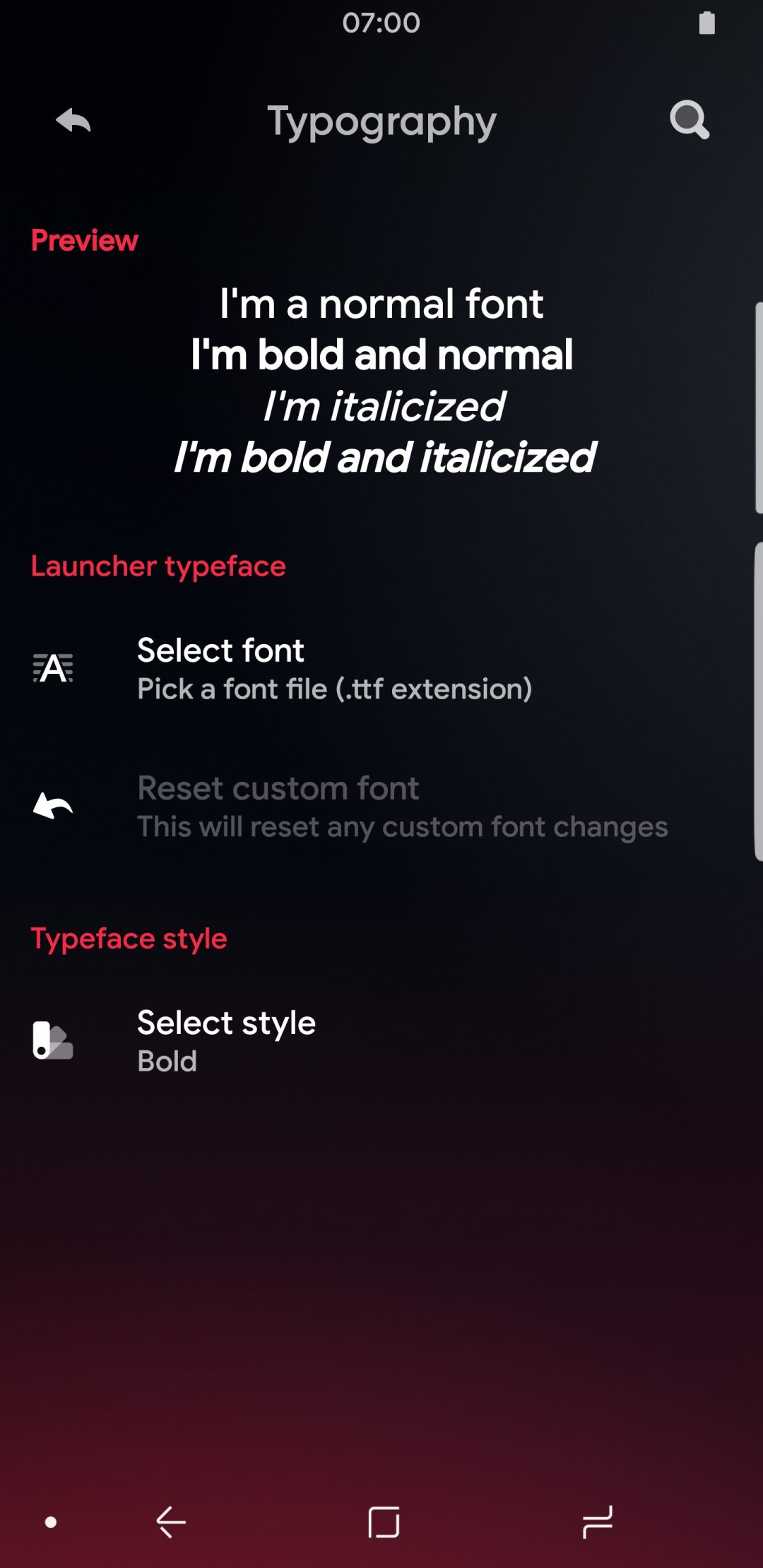 Typography settings
