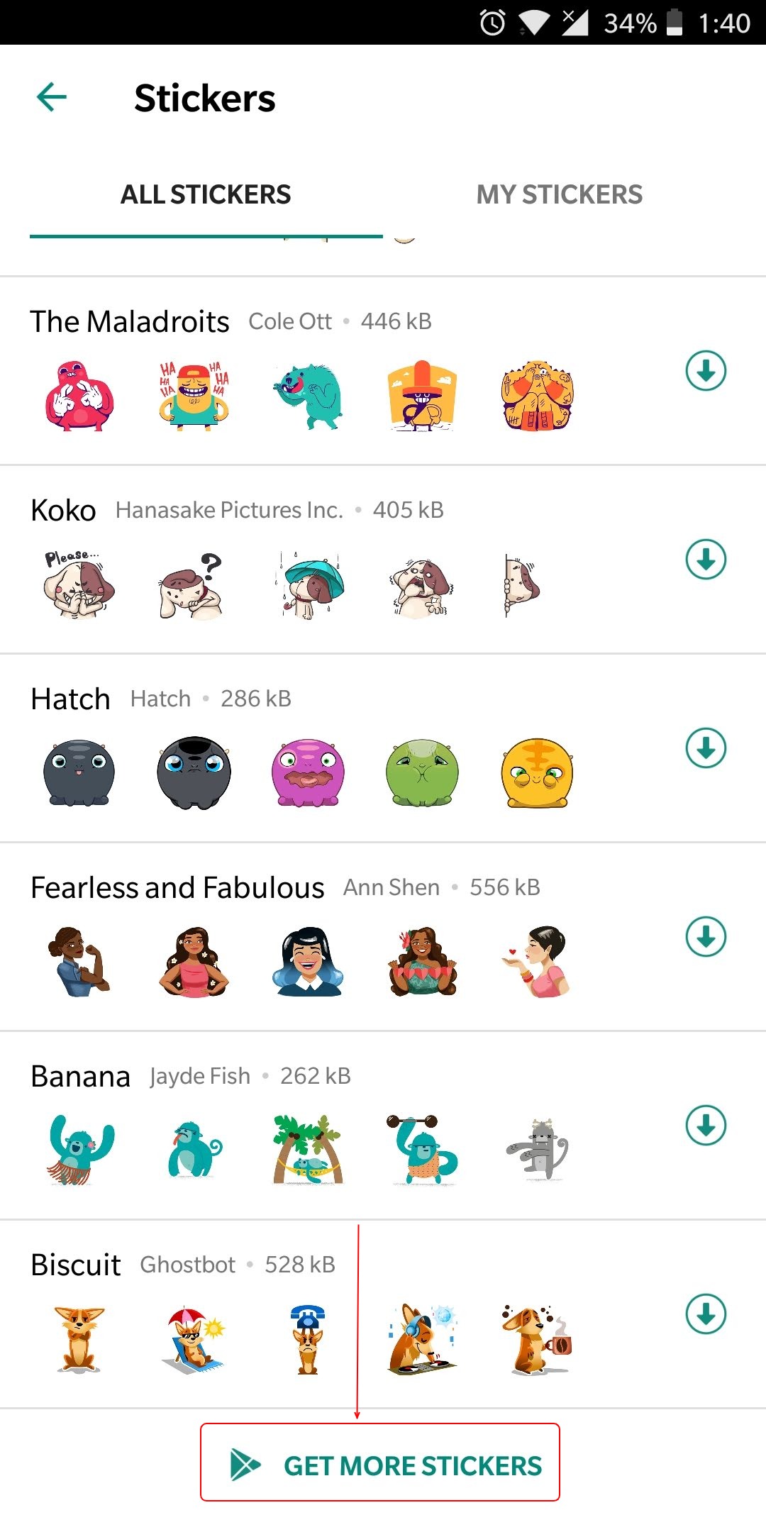 Get more Sticker packs from Google Play Store