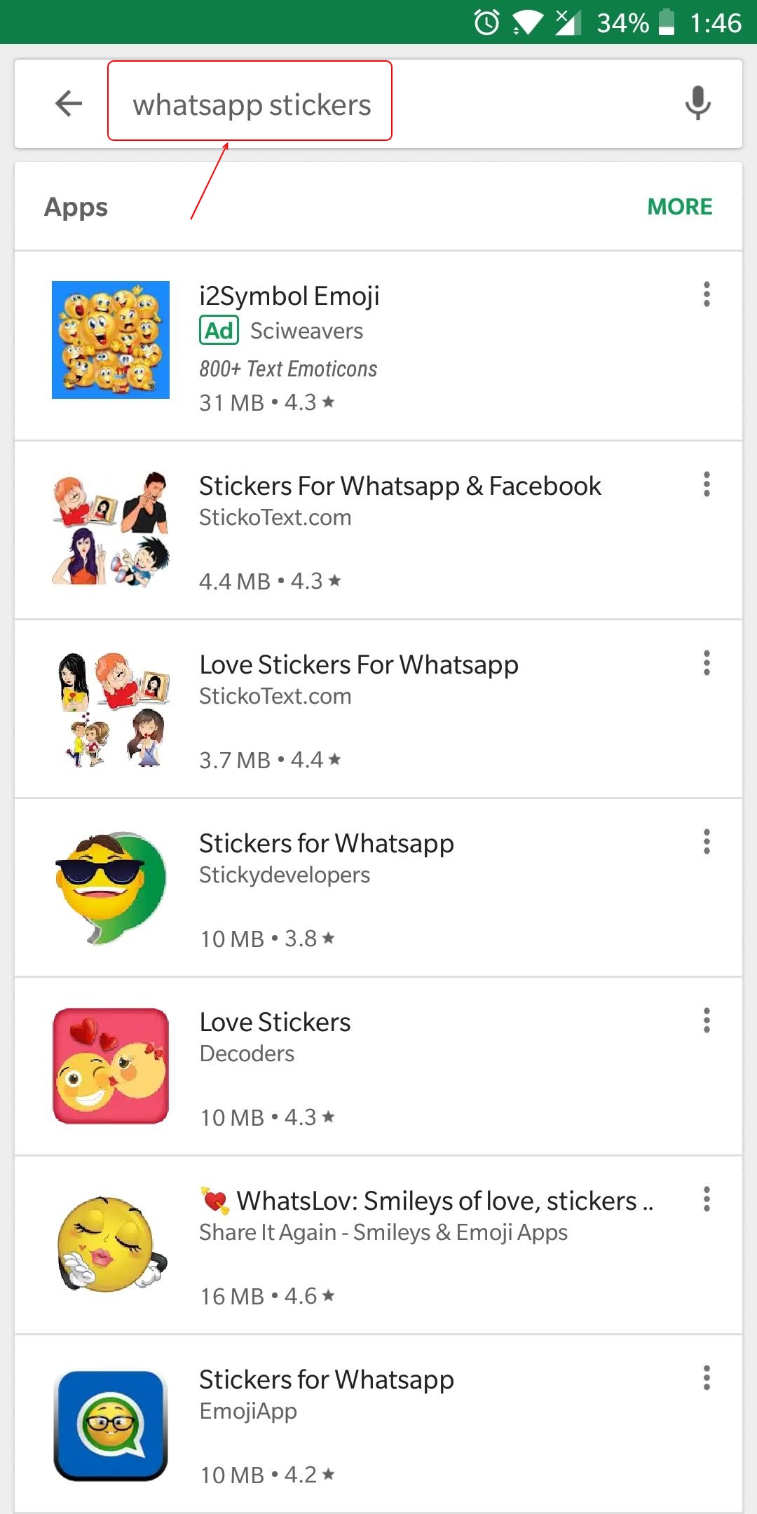 Search "whatsapp stickers" to get Sticker packs on Play Store