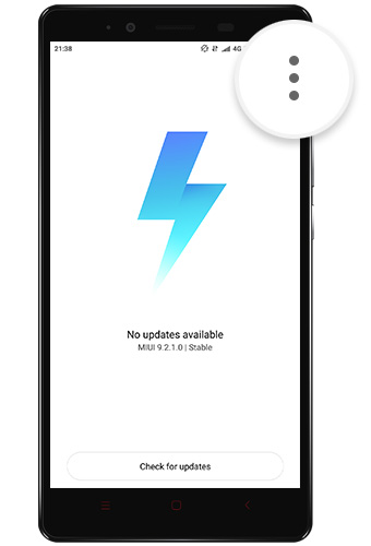 Three Dots menu inside MIUI Updater app