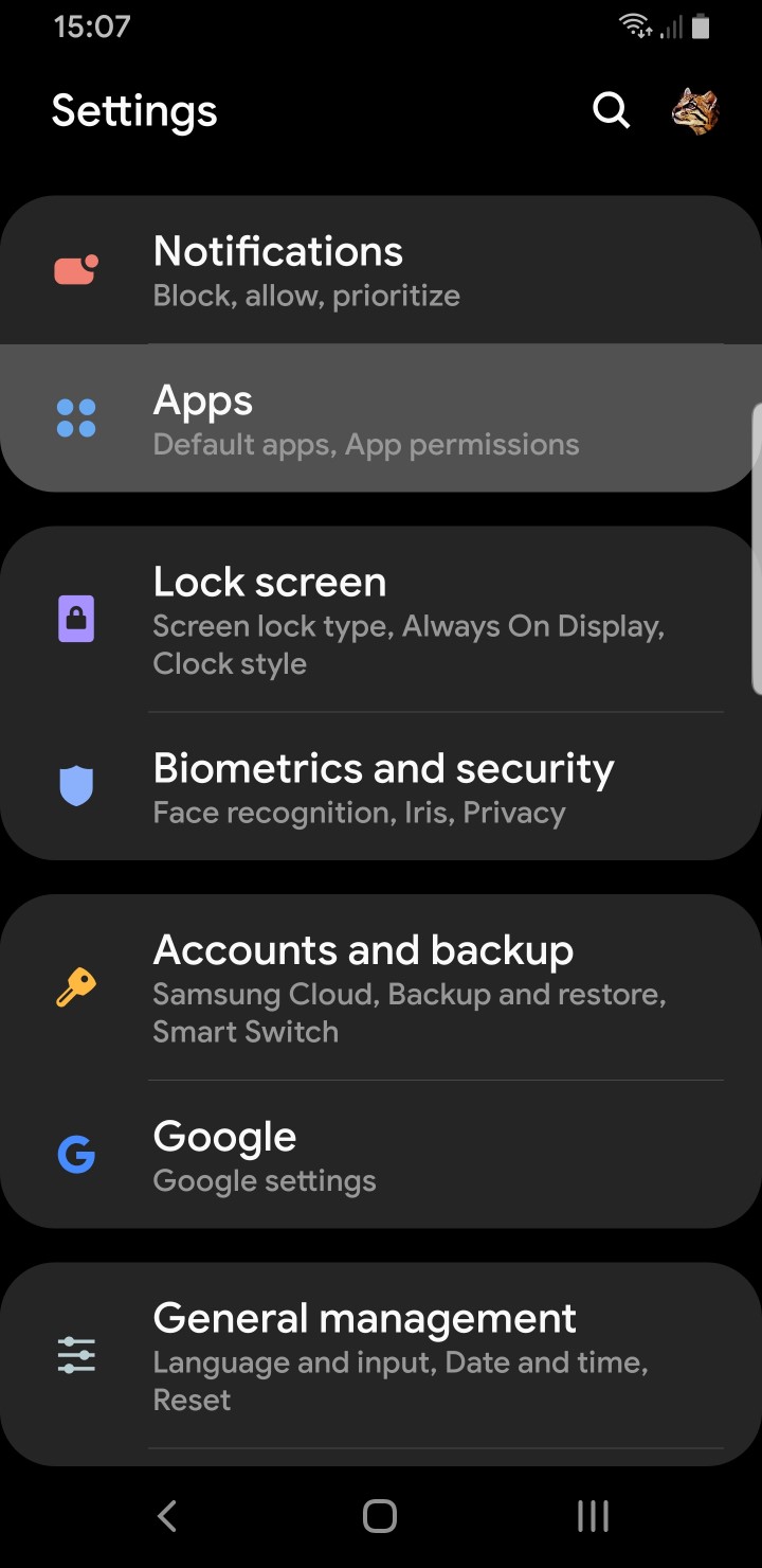 device settings page