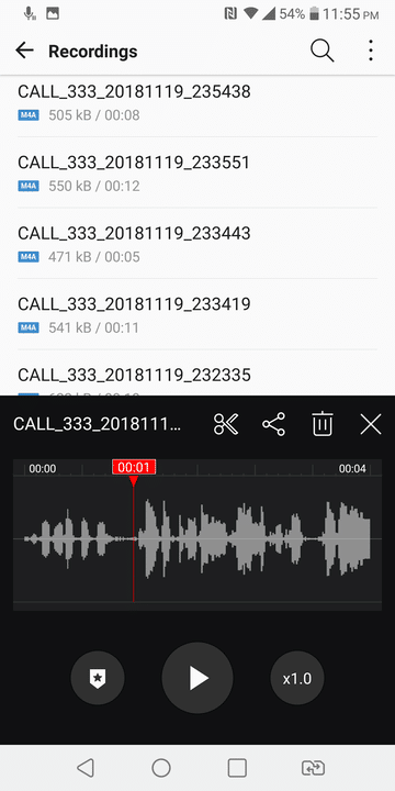 list of recorded calls