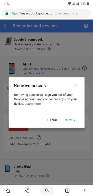 log out of android devices remotely