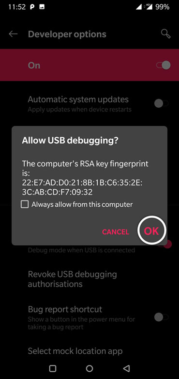 allow usb debugging