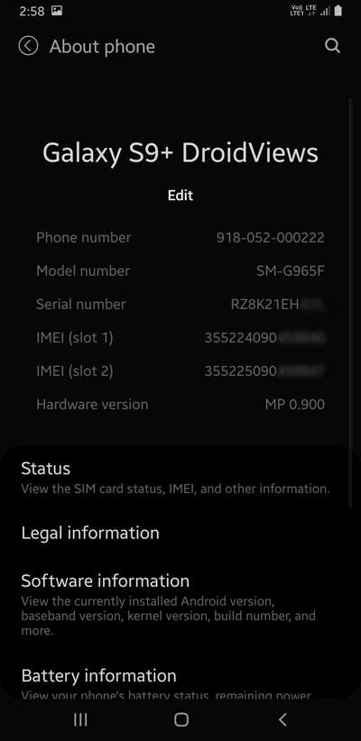 imei number galaxy s9+