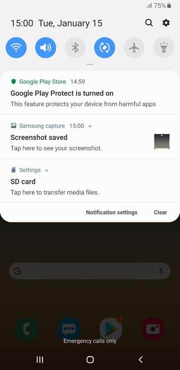 Samsung One UI notification drawer
