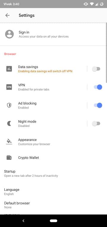 Browser with built-in VPN