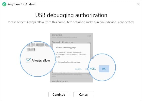 AnyTrans For Android USB debugging authorization