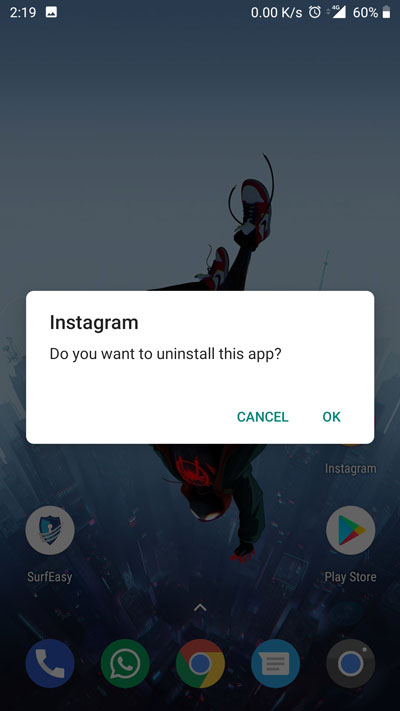 Uninstall Instagram