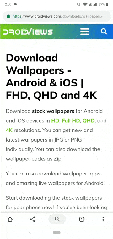 gesture navigation on chrome android