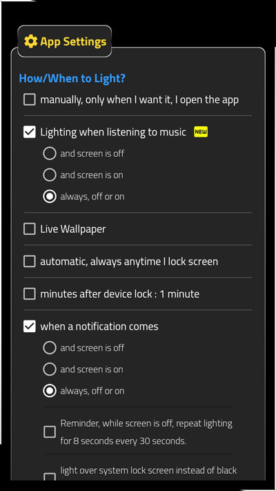 Enable Lighting with Music in Always on edge app