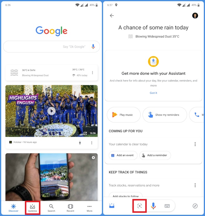access Google Lens from Google search app