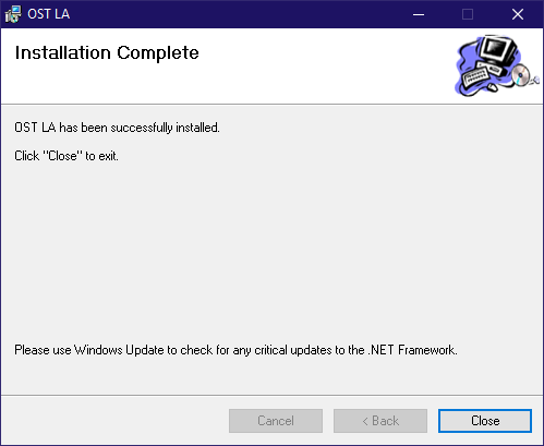 OST LA installation wizard