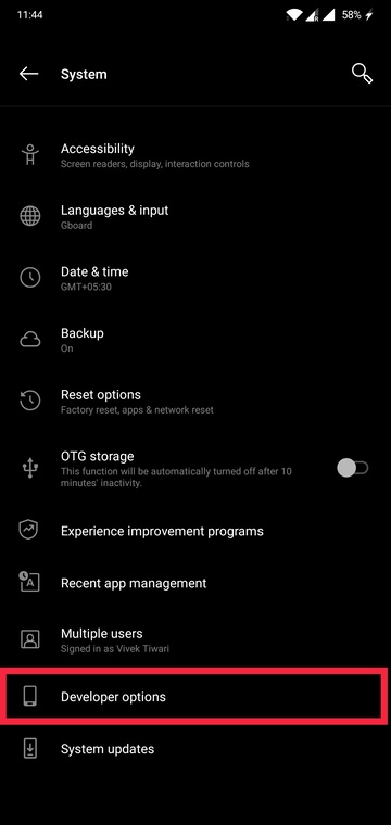 OnePlus 7 developer options