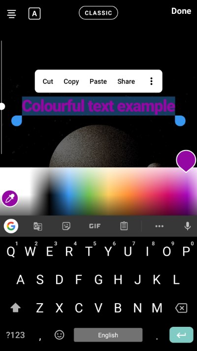 Rainbow Color text on Instagram
