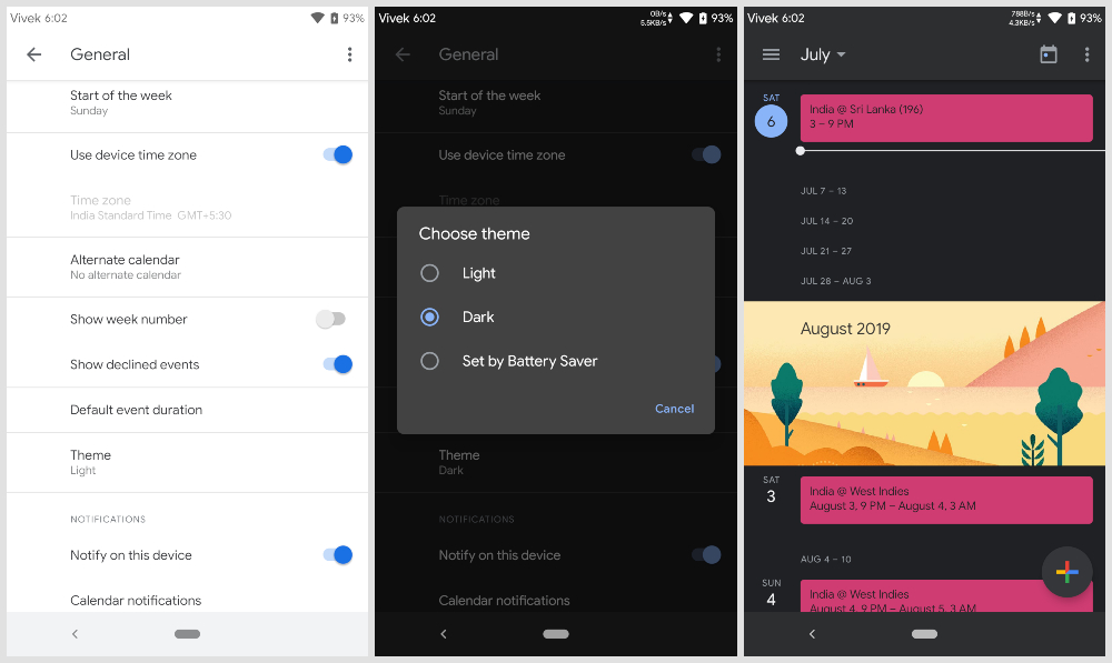 enable dark mode in Google Calendar