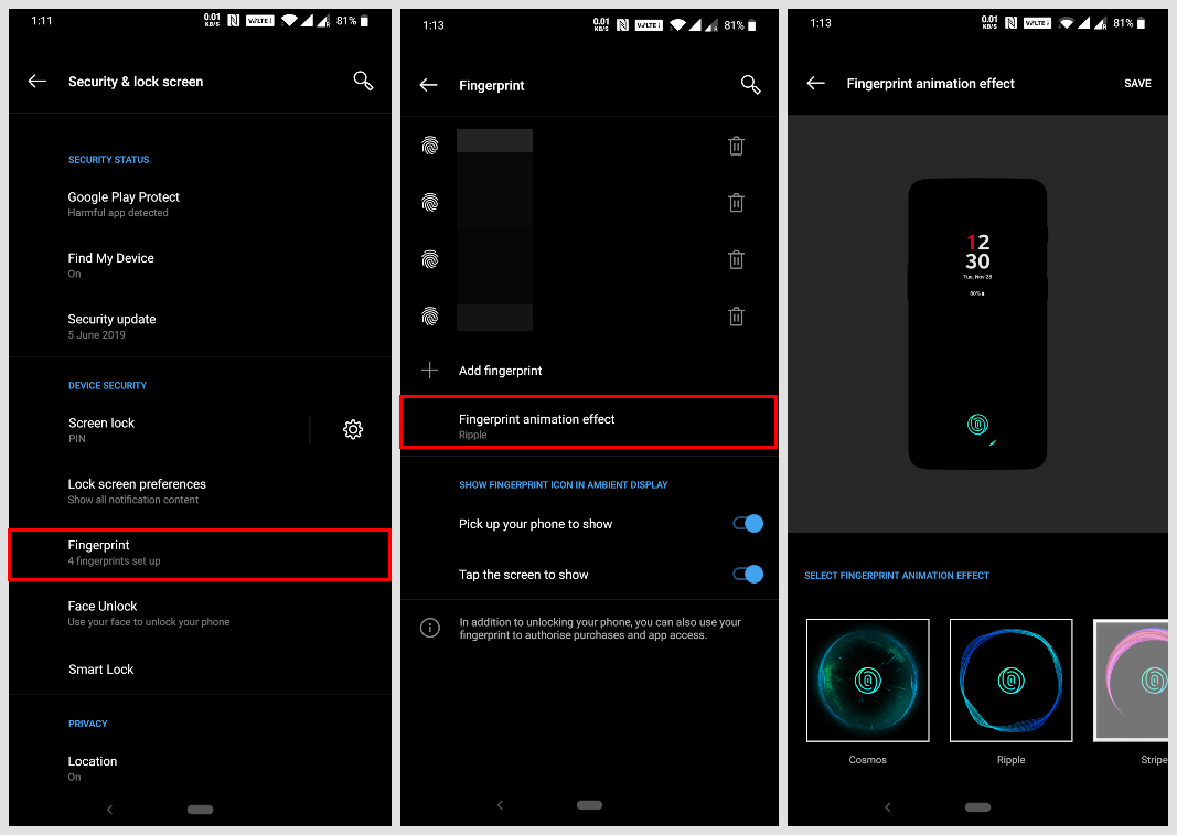 Change fingerprint reader animation